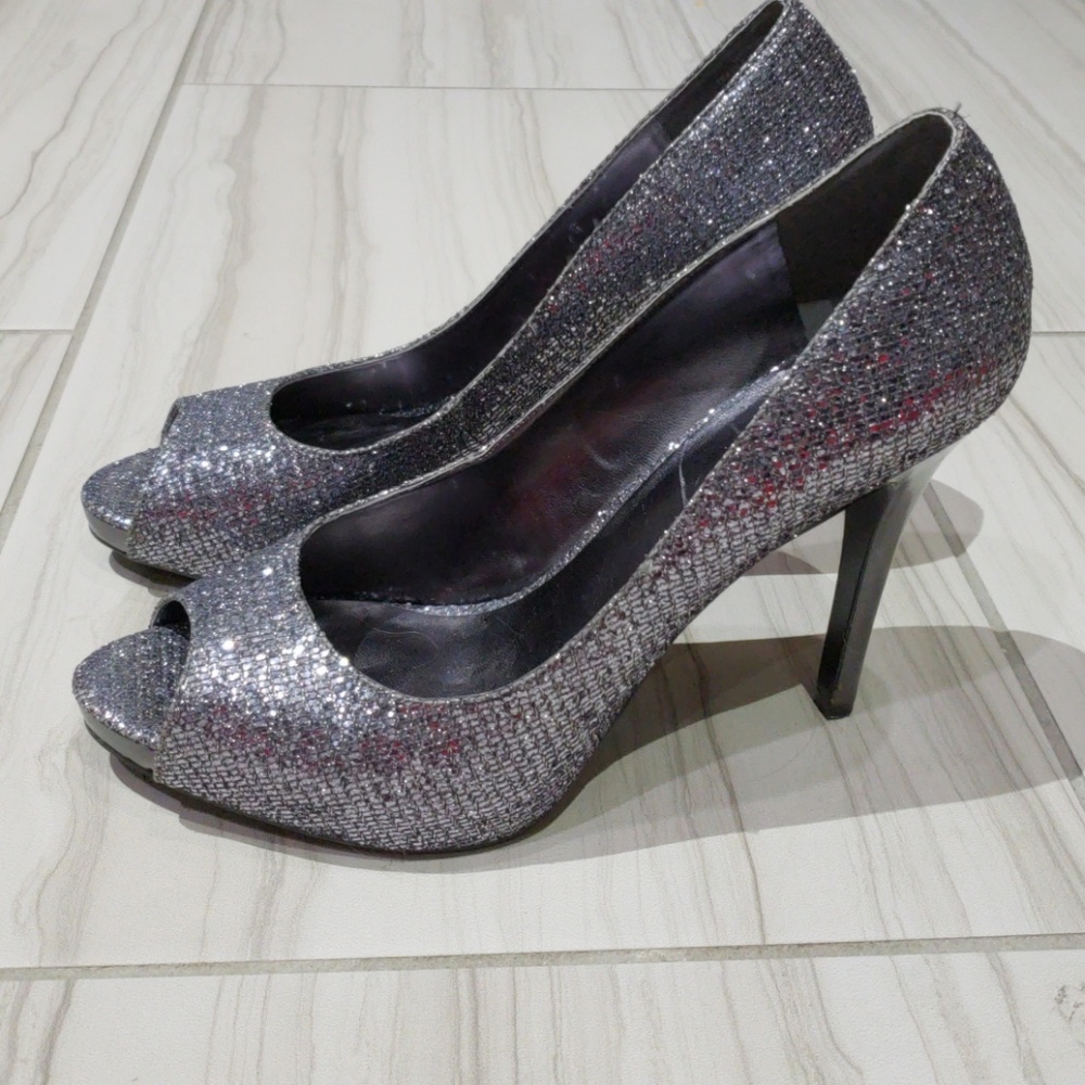 Nine West sparkly dark silver heels